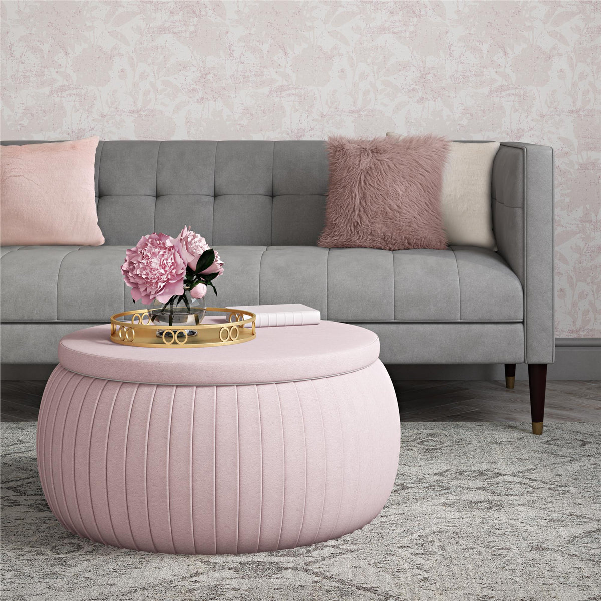 Pink round deals ottoman