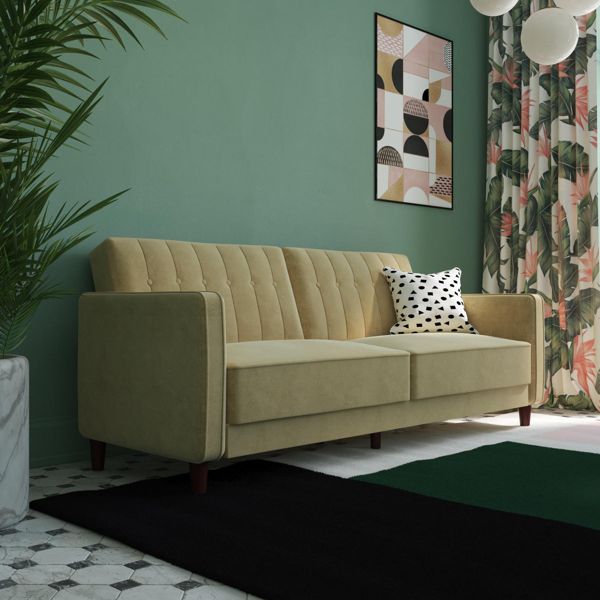 PIN TUFTED TRANSITIONAL FUTON TAN VELVET Dorel Home Europe