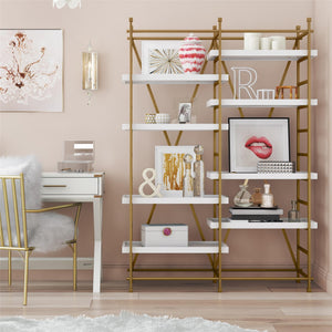 COSMOLIVING YVES METAL BOOKCASE ÉTAGÈRE FOR HOME OFFICE, GOLD & WHITE - Gold - N/A