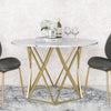 COSMOLIVING ELLE ROUND DINING ROOM TABLE, WHITE FAUX MARBLE AND GOLD - Faux Marble - N/A