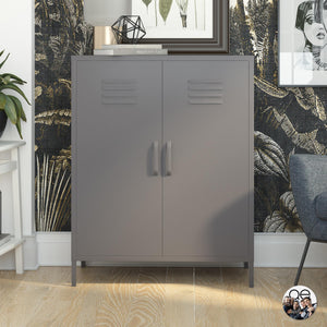 QE Bradford 2 Door Metal Storage Cabinet Grey - Graphite Grey - N/A