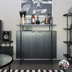 QE Wainwright Bar Cabinet Black Oak - Black Oak - N/A