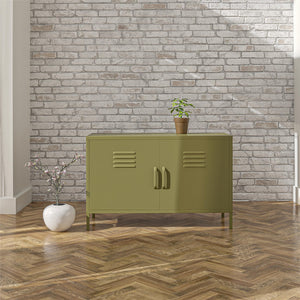 QE Bradford 2 Door Metal Accent Cabinet Olive GRN - Olive Green - N/A