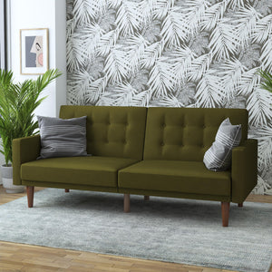 QE Wimberly Futon Green Linen - Olive Green