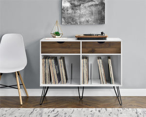 NOVOGRATZ CONCORD TURNTABLE STAND WITH DRAWERS WHITE/OAK - White - N/A