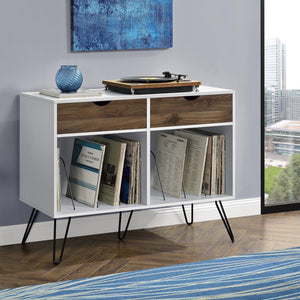 NOVOGRATZ CONCORD TURNTABLE STAND WITH DRAWERS WHITE/OAK - White - N/A