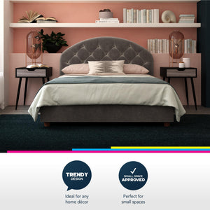QE Aspen Upholstered Bed L/Grey Velvet Double UK - Light Gray - Full