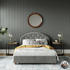 QE Aspen Upholstered Bed L/Grey Velvet King UK - Light Gray - Queen