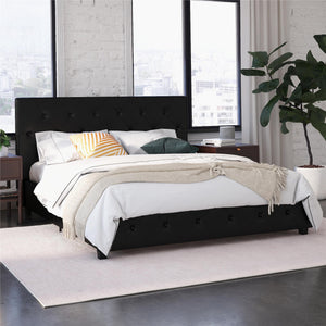 Dakota Upholstered Bed Black PU King UK - Black Faux Leather