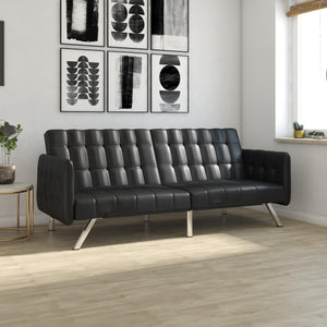 EMILY CONVERTBLE SOFA - BLACK PU - Black Faux Leather - N/A