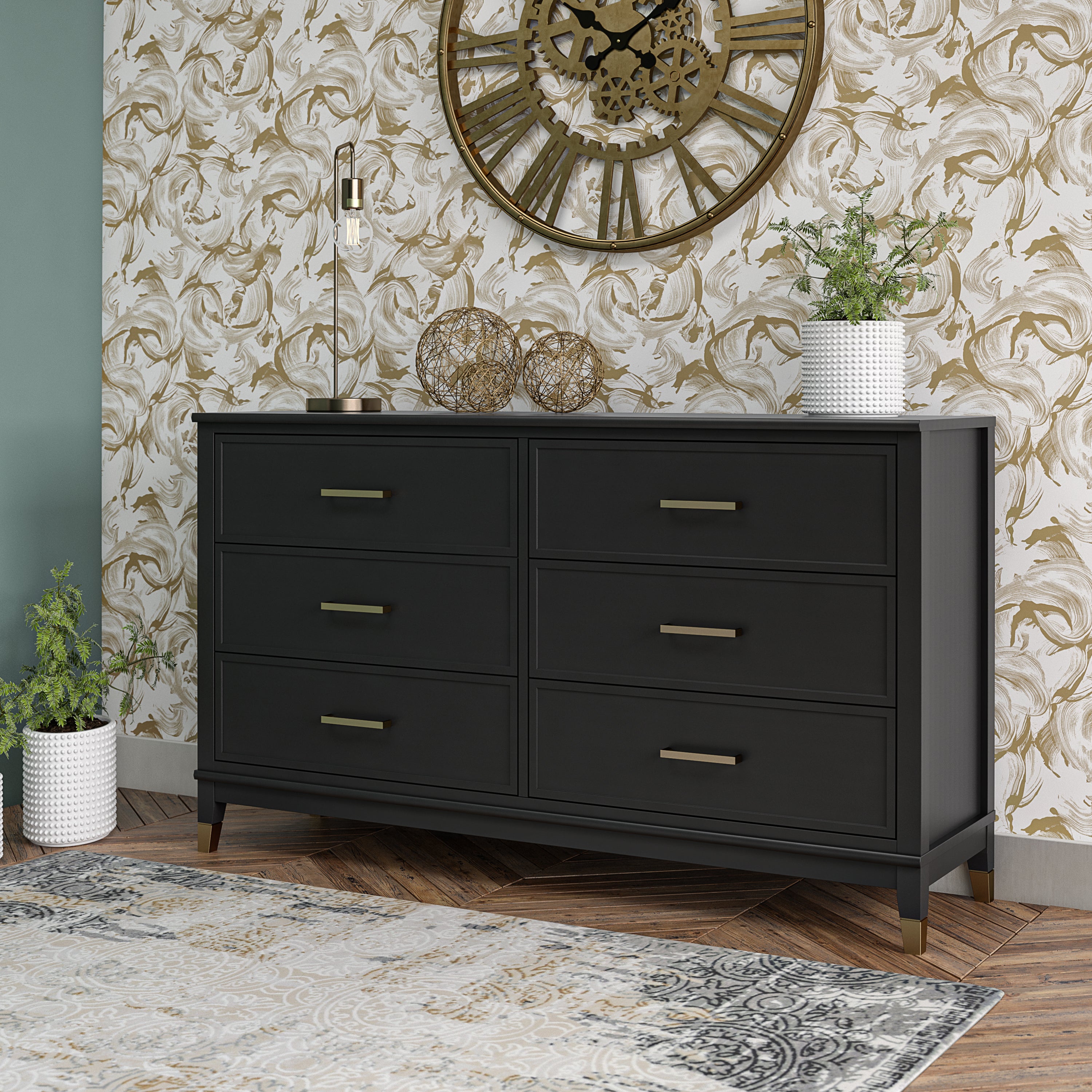 COSMOLIVING WESTERLEIGH 6 DRAWER DRESSER BLACK (BOX 1/2) Dorel Home Europe COSMOLIVING WESTERLEIGH 6 DRAWER DRESSER BLACK (BOX 1/2) Dorel Home Europe